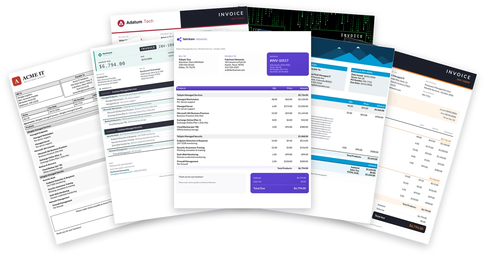 Custom Invoice Templates example